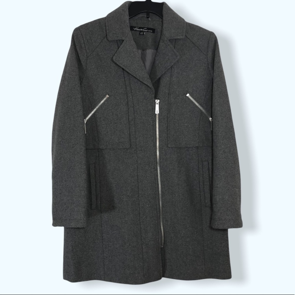Kenneth Cole Gray Wool Blend Coat Sz 12